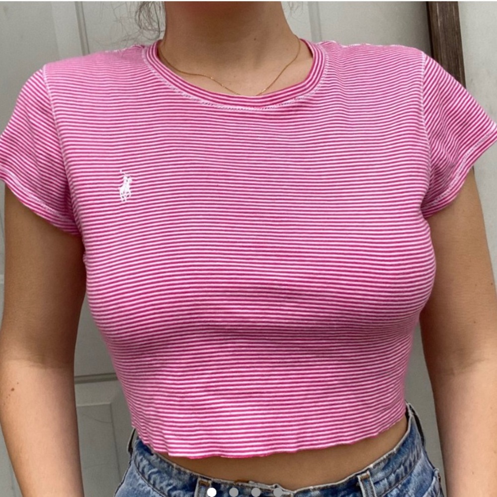 Polo pink striped crop top 💖